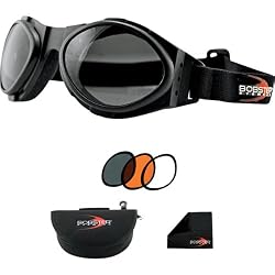 Bobster Bug-Eye 2 Interchangeable Cruiser Motorcycle Goggles Eyewear - Black/Smoke/Amber/Clear
