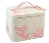 Jewellery Box Butterfly/Flowers Embroidered Pattern Cream/Pink PU
