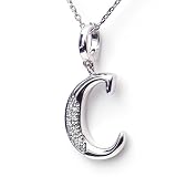 Silver Diamond Initial Pendant C with Silver Chain