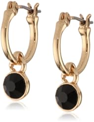 Nine West "Pop Notch Black" Gold-Tone Jet Mini Drop Off Hoop Earrings