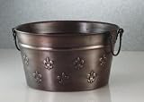 Round Fleur de Lis Copper Finished Beverage Tub with Folding Wrought Iron Stand