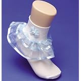 Girls Fancy Socks - Organza and Satin Double Ribbon Fancy Socks - Pageant Socks, Flower Girl Socks, Available in 4 Colors! Available in Solid White, Ivory or trimmed in Lilac, Sky Blue or Pink