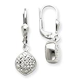 14k White Gold Polished & Diamond-Cut Dangle Leverback Earrings