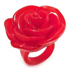 Bright Red Chunky Resin Rose Ring - size 8