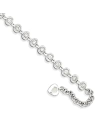 Sterling Silver Rhodium Plated Dia. Heart Charm 1.5in ext. Bracelet