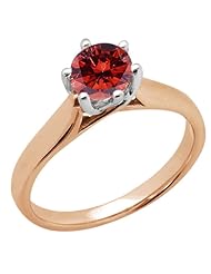 1.10 Ct Round Cognac Red SI1/SI2 Diamond 18K Rose Gold Ring