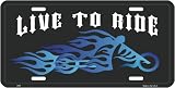 Live to Ride - Biker Blue Flames Chopper License Plate Two-Tone Blues on Black Background 6 inch x 12 inch