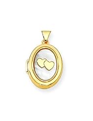 Solid Yellow Gold Oval Mother Of Pearl I Love You Locket Just under 5/8 inch x 3/4 inch