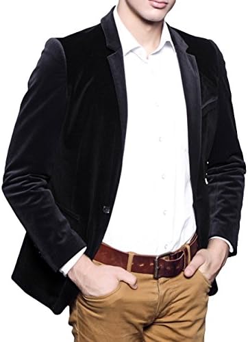 FGYP Men's Fashion Slim Fit Single Breasted Fall Black Blazer Woolen Jacket 3XL