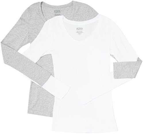 2 Pack Active Basic Women's Basic Long Sleeve V-Neck Tee Med H Gray, White