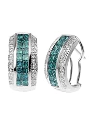 3.35ct Princess and Round Cut Blue and White Diamonds in 14k White Gold Earrings