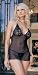 2PC Halter Lace Cup Mini Dress Sexy Lingerie Intimate Apparel with Rhinestone Accents and G-String (Black-One Size)