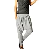 Allegra K Men Elastic Waist Slant Pockets Harem Pants Light Gray W32