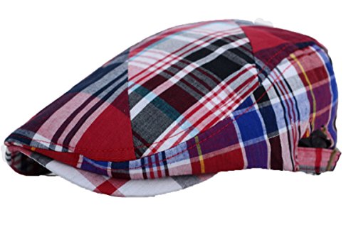 Plaid Ivy Hat Cotton Buckle Golf Summer Multicolor Flat Newsboy Driving Cap (Red Plaid)