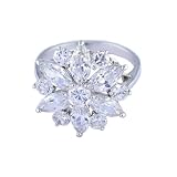 Ladies Rhodium Large White Cubic Zirconia Flower Ring