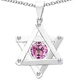 Candygem 925 Sterling Silver Created Round Pink Sapphire Star of David Judaica Pendant. From the Judaica Collection By Devorah.