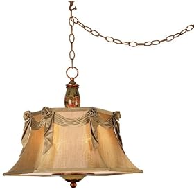 Hand Painted Floral Plug-in Style Swag Pendant Light