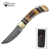 Timber Rattler Folding Knife Damascus Jigged Genuine Stag