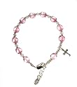Rosary Bracelet (Pink) Sterling Silver Girls Childrens Jewelry, pink rosary bracelet is perfect for First Communion and features an adorable little cross, Perfect for First Communion