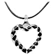 Glass Helix Open Heart Pendant Leather Necklace