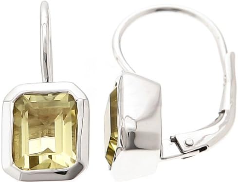 CleverEve Designer Series Sterling Silver Emerald Cut Genuine Lemon Quartz Earrings 8 x 6mm