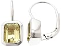 Sterling Silver 8X6mm Emerald Cut Genuine Lemon Quartz Earrings