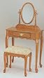 Traditional Queen Anne Style Oak Finish Wood Vanity Set w/Stool & Mirror