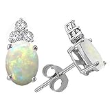 1.52 cttw Genuine Opal and Diamond Earrings - 14kt White or Yellow Gold