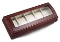 LUXURY 5 WATCH CHERRY GLASS TOP DISPLAY BOX CASE NEW