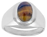 Sterling Silver Oval Tiger Eye Men's Ring, 5/8 in. (16mm) wide, size 8