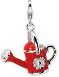 Sterling Silver 3 D Enameled Red Watering Can with Lobster Clasp Charm