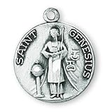 Sterling Silver Saint Genesius Medal and 18-inch Chain