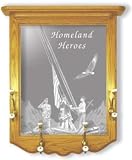 Wall Mounted Etched Mirror Coat Rack - Patriotic Art Etching - Solid Oak, Hand-Rubbed Finish