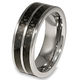 Tungsten Carbide Double Black Carbon Fiber Inlay Ring (8.0mm) - Sizes 8 - 13