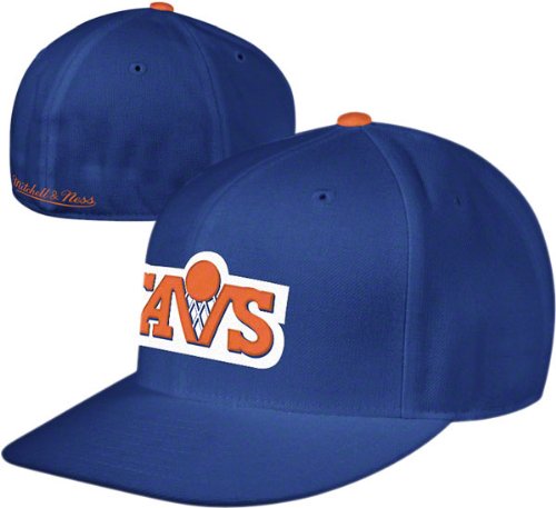 Cleveland Cavaliers Blue Mitchell & Ness Hardwood Classics Basic Logo Fitted Hat