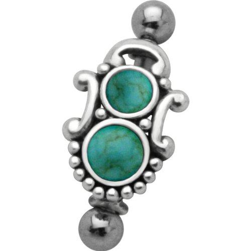 Vintage Green Turquoise 925 Sterling Silver Eyebrow Ring Shield - 16 Gauge