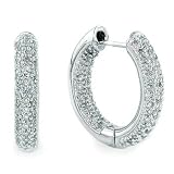14K White Gold 1.00 Carat Diamond Pave Hoops