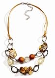 Hush! Ladies 18 Amber 2-Tier Necklace On Double Stranded Taupe Cord With 3 Extender- Tuscany Collection