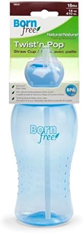 1 Bornfree 14 Oz Twist 'N Pop Straw Cup, New, BPA Free, 4 Colors Available Blue