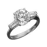 14K white gold round and baguette three stone ring