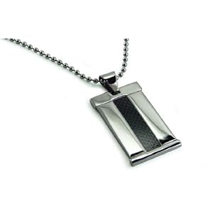 Stainless Steel Dog Tag with Carbon Fiber 22 Inch Ball Chain