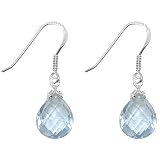 Sterling Silver Facted Aqua Color Briolette Teardrop Earring