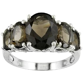 STERLING SILVER 5.80CTW SMOKY QUARTZ 5 STONE RING by JTV