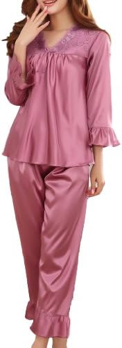VENTELAN Women's Purple Soft Smooth Imitated Silk Pajamas Set Night Gown