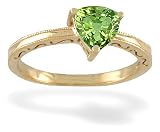 14K Yellow Gold Genuine Trillion Peridot Milgrain Ring