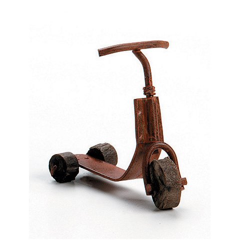 Rusted Metal Scooter with Wooden Wheels - Doll House Miniature