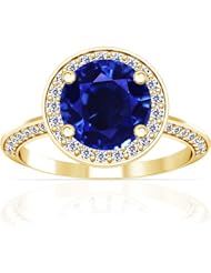14K Yellow Gold Round Cut Blue Sapphire Ring With Sidestones (GIA Certificate)