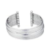 Sterling Silver Polished Multi-Stacked Bangle Cuff Bracelet