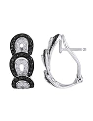 14K White Gold 0.47ct Triple Curve Black Diamond & Diamond Huggie Earrings