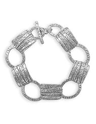 Sterling Silver 7 Inch Oxidized Open Circle Toggle Bracelet
